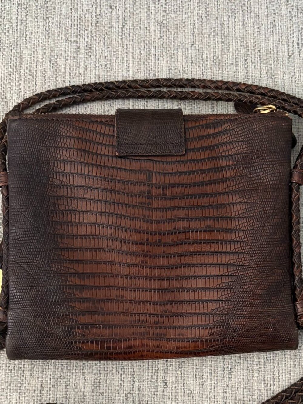 Vintage Brahmin Mojito Braided Strap Crossbody Reptile Embossed Leather Dk Brown - Picture 2 of 14